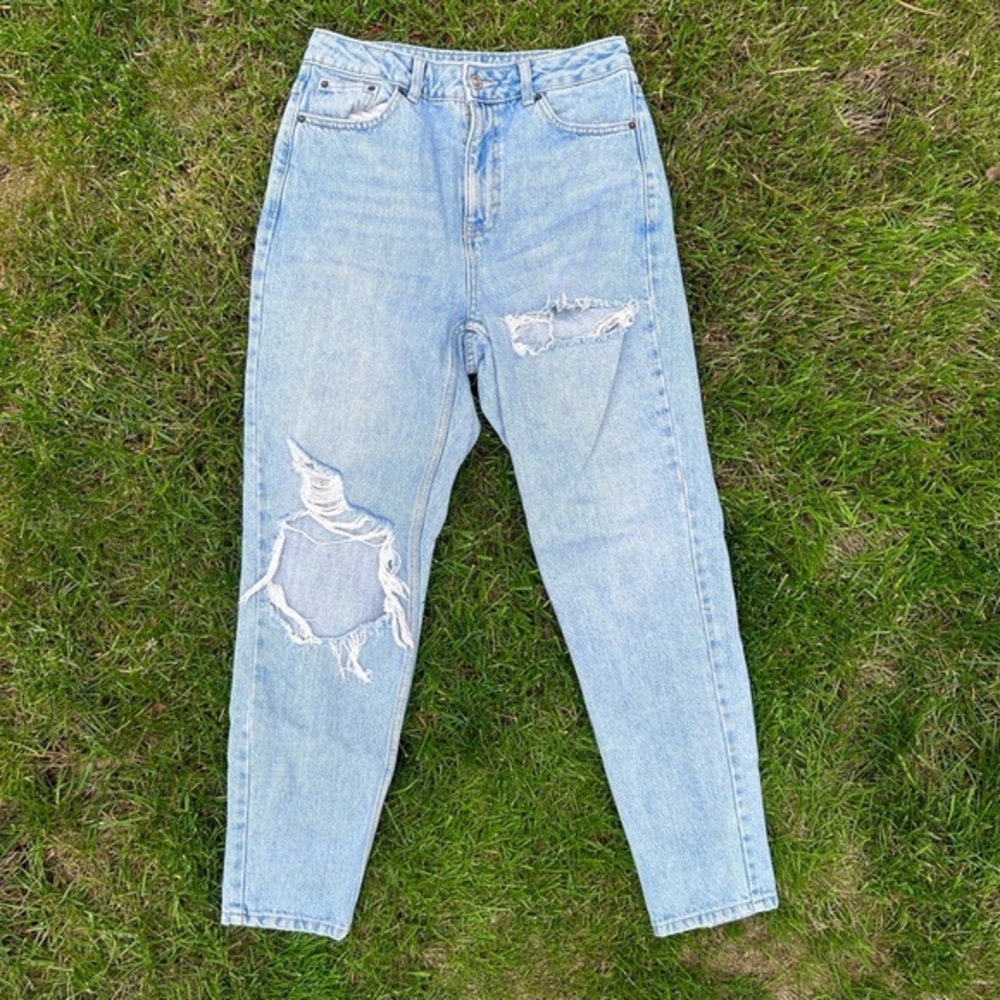 Topshop Light Wash Distressed Mom Jeans